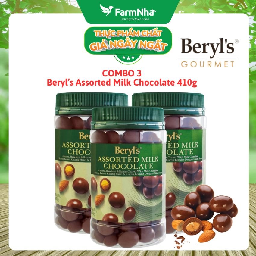 (Combo 3) Sôcôla Beryls Assorted Milk Chocolate 410g - Hương Vị Socola Tuyệt Vời với Hỗn Hợp Các Loại Hạt