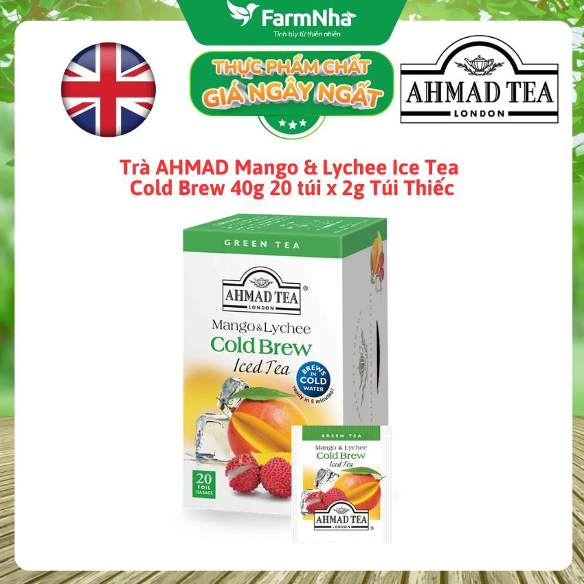 Trà Ahmad Mango & Lychee Iced Tea Cold Brew 40g 20x2g Túi Thiếc – Hương vị Nhiệt Đới Mát lạnh Sảng Khoái