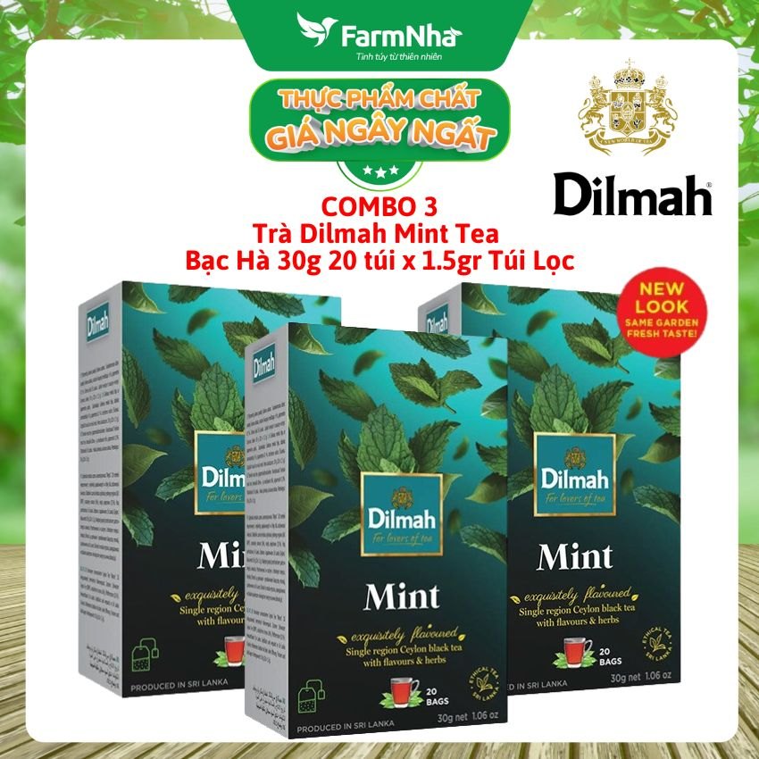 (Combo 3 Hộp) Trà Dilmah Mint vị Bạc Hà túi lọc 30g 20 túi x 1.5g - Tinh hoa trà Sri Lanka