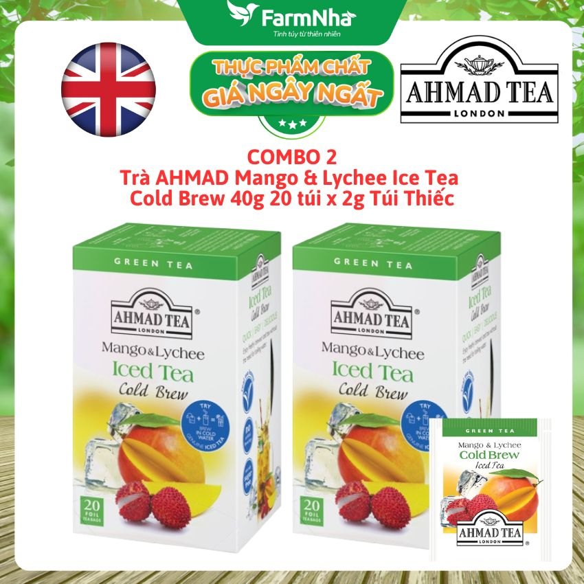 (Combo 2) Trà Ahmad Mango & Lychee Iced Tea Cold Brew 40g 20x2g Túi Thiếc – Hương vị Nhiệt Đới Mát lạnh Sảng Khoái