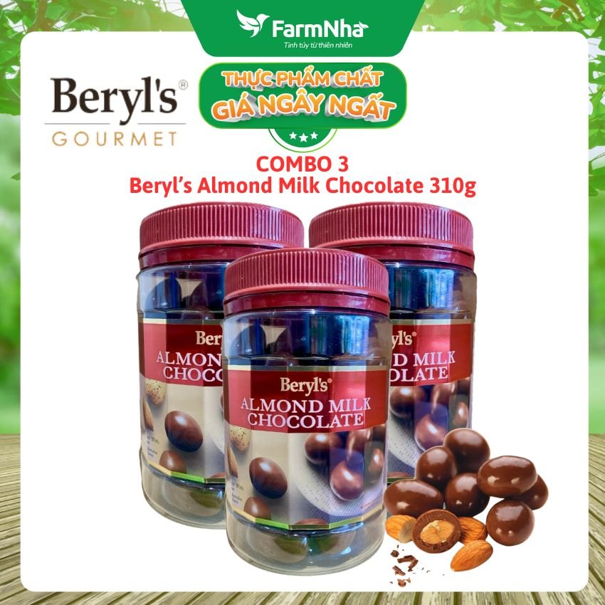 (Combo 3) Sôcôla Beryls Almond Milk Chocolate 310g - Socola Sữa và Hạnh Nhân Thơm Ngon Béo Ngậy
