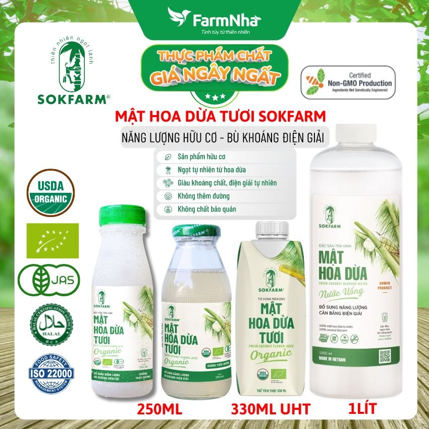 Nước Uống Mật Hoa Dừa Sokfarm 250ml Thủy Tinh – Giải Khát Thanh Mát, Bù Khoáng Tự Nhiên