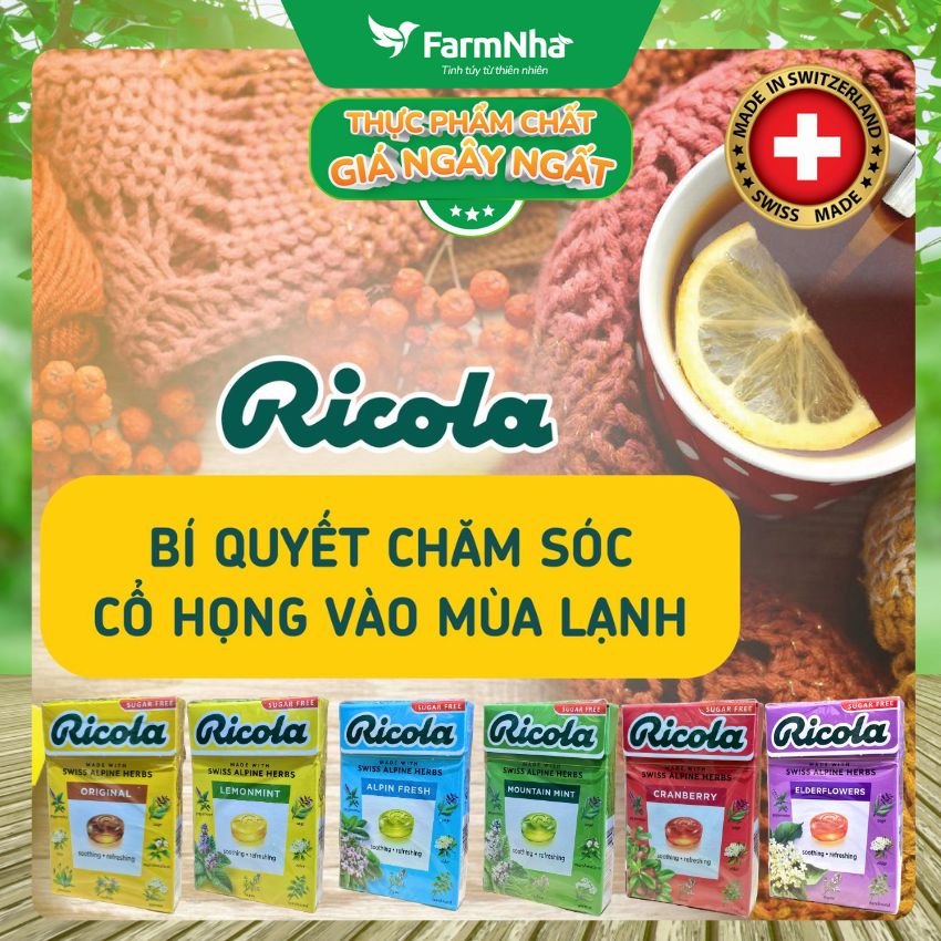 (Combo 3) Kẹo Ricola Elderflower Sugar Free 40g Hộp Giấy Không Đường - Hoa Elder Thanh Mát Dịu Họng