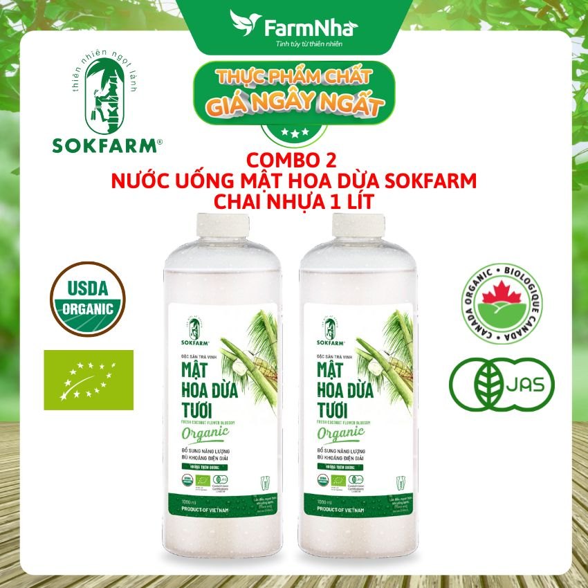 (Combo 2) Nước Uống Mật Hoa Dừa Sokfarm 1lít – Giải Khát Thanh Mát, Bù Khoáng Tự Nhiên