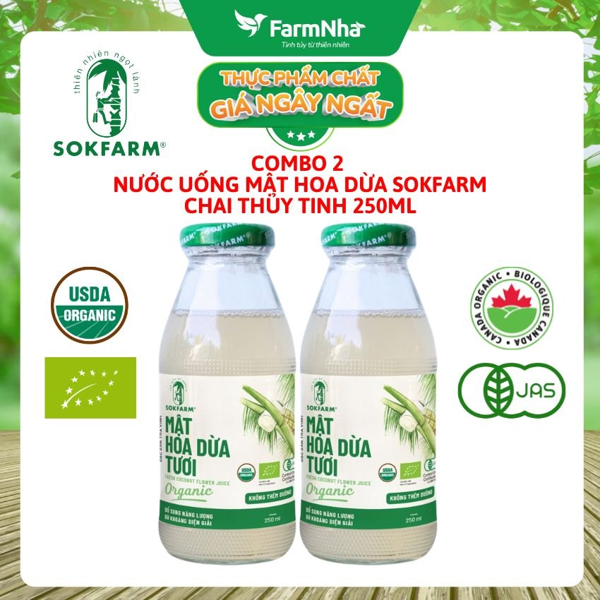 (Combo 2) Nước Uống Mật Hoa Dừa Sokfarm 250ml Thủy Tinh – Giải Khát Thanh Mát, Bù Khoáng Tự Nhiên