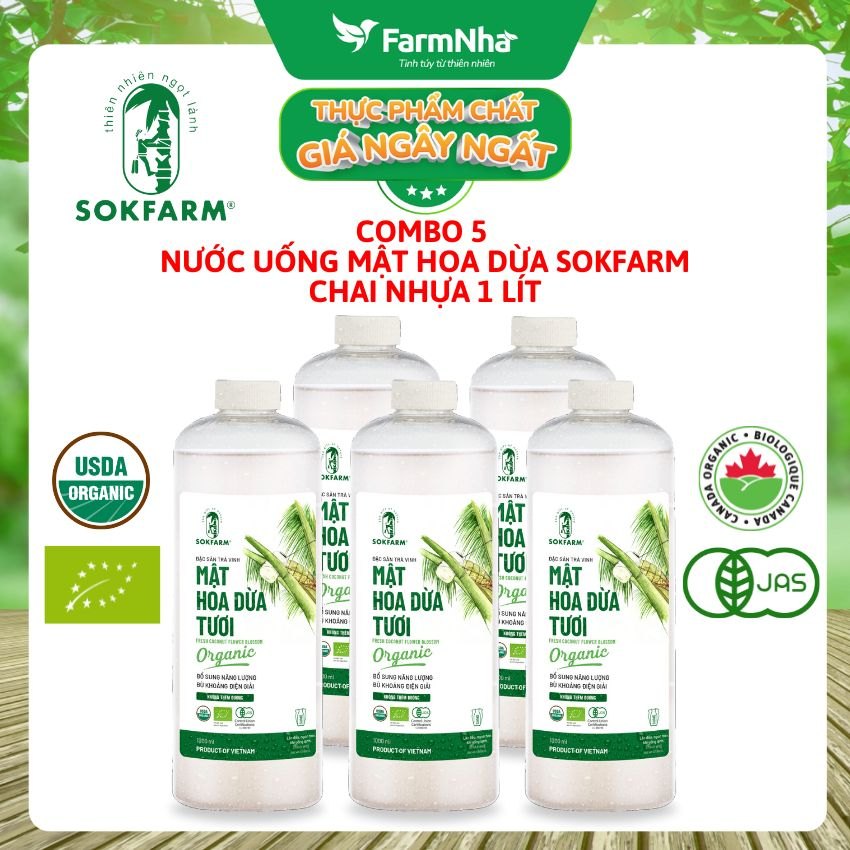(Combo 5) Nước Uống Mật Hoa Dừa Sokfarm 1lít – Giải Khát Thanh Mát, Bù Khoáng Tự Nhiên