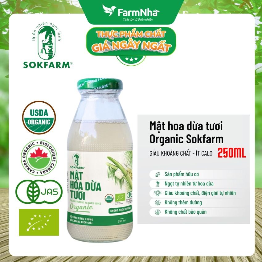 Nước Uống Mật Hoa Dừa Sokfarm 250ml Thủy Tinh – Giải Khát Thanh Mát, Bù Khoáng Tự Nhiên