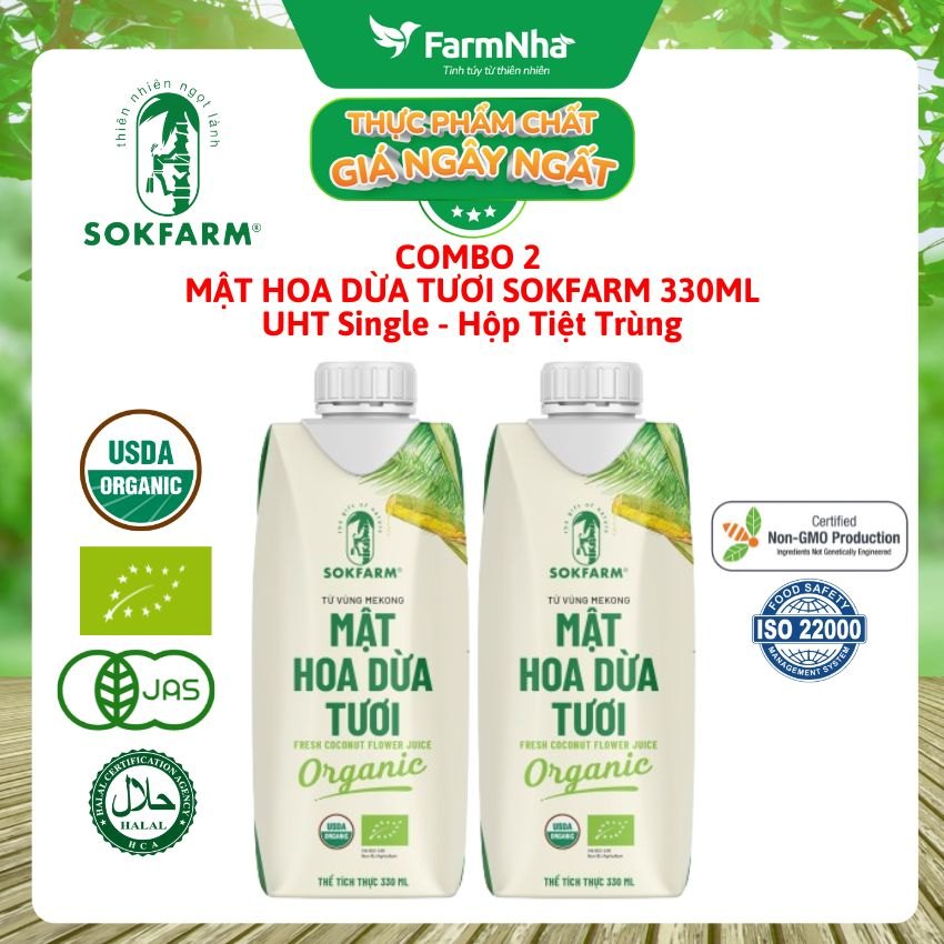 (Combo 2) Mật Hoa Dừa Tươi Organic Sokfarm UHT 330ml – Thức Uống Giàu Khoáng Tự Nhiên, Uống Là Khỏe