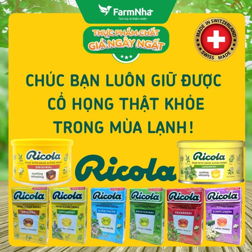 (Combo 2) Kẹo Ricola Elderflower Sugar Free 40g Hộp Giấy Không Đường - Hoa Elder Thanh Mát Dịu Họng