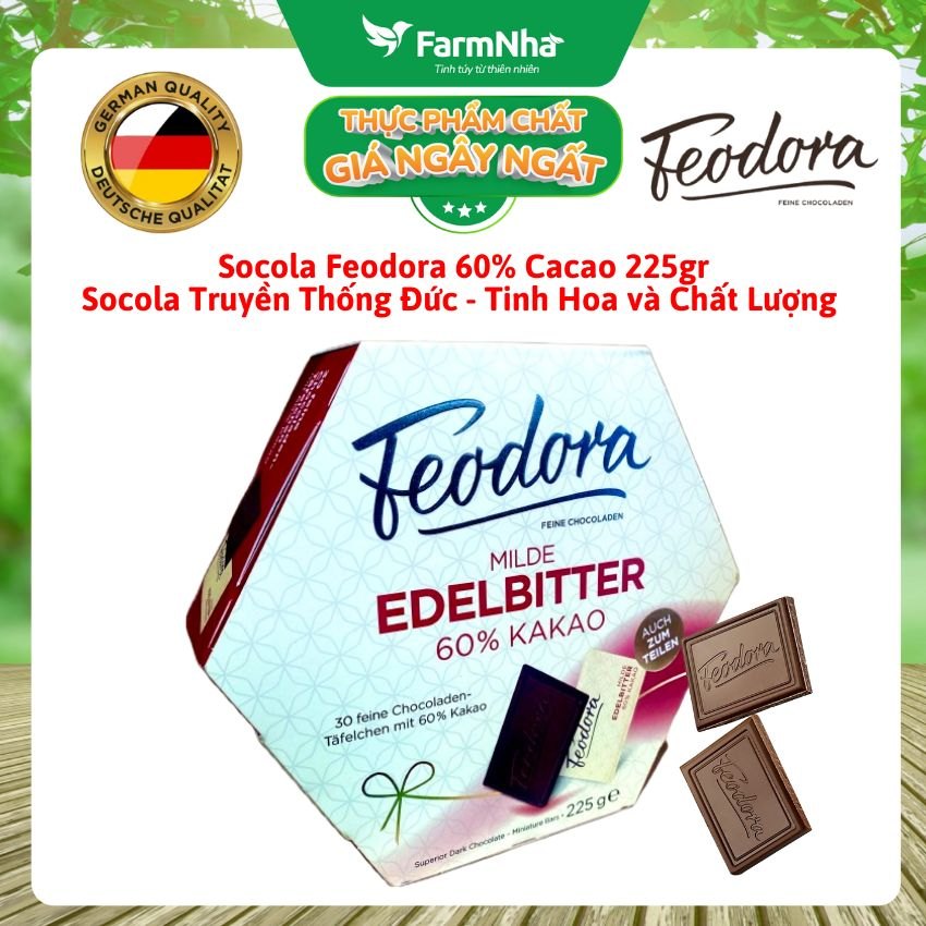 Sôcôla Feodora Dark 60% Cacao 225gr Hộp Giấy - Chất Lượng Tinh Hoa Truyền Thống Đức