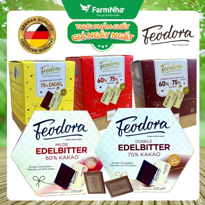 (Combo 2) Sôcôla Feodora Dark 75% Cacao 225gr Hộp Giấy - Chất Lượng Tinh Hoa Truyền Thống Đức