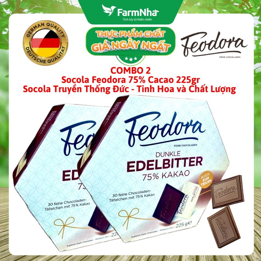 (Combo 2) Sôcôla Feodora Dark 75% Cacao 225gr Hộp Giấy - Chất Lượng Tinh Hoa Truyền Thống Đức