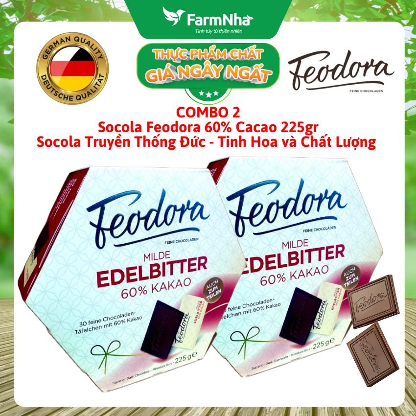 (Combo 2) Sôcôla Feodora Dark 60% Cacao 225gr Hộp Giấy - Chất Lượng Tinh Hoa Truyền Thống Đức