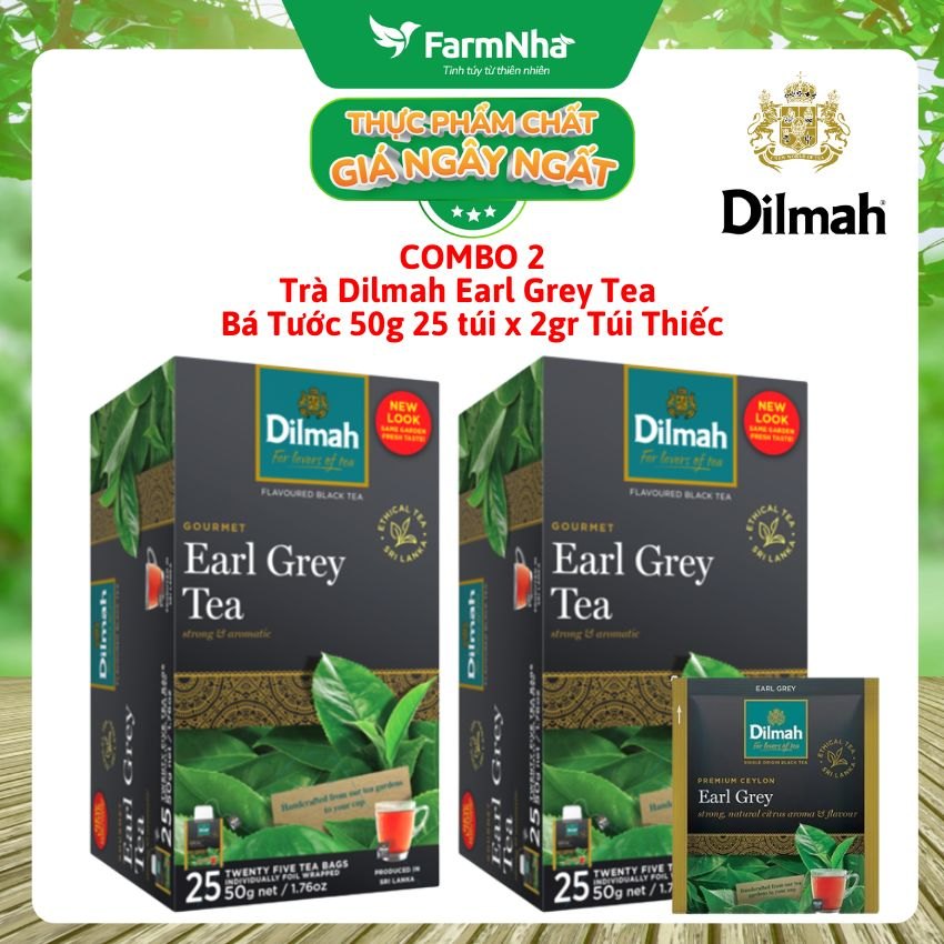 (Combo 2) Trà Dilmah Earl Grey Premium Ceylon Tea 50g 25túix2g Túi Thiếc - Tinh Hoa Trà Bá Tước