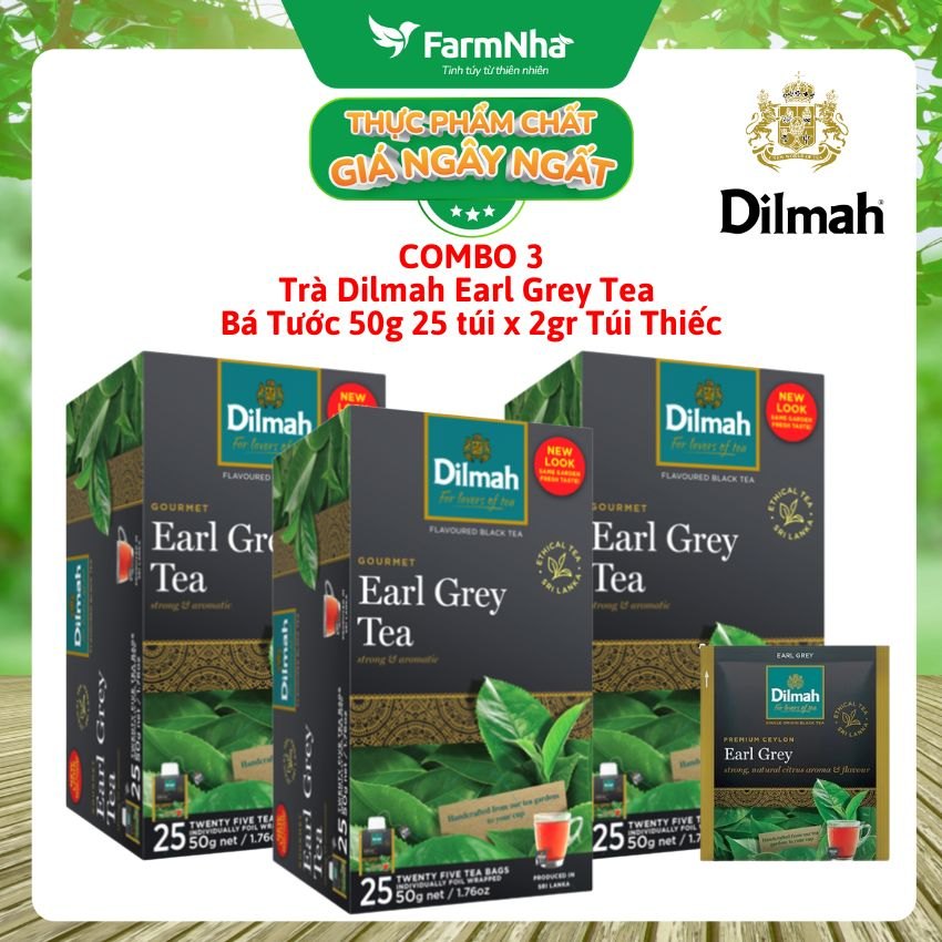 (Combo 3) Trà Dilmah Earl Grey Premium Ceylon Tea 50g 25túix2g Túi Thiếc - Tinh Hoa Trà Bá Tước