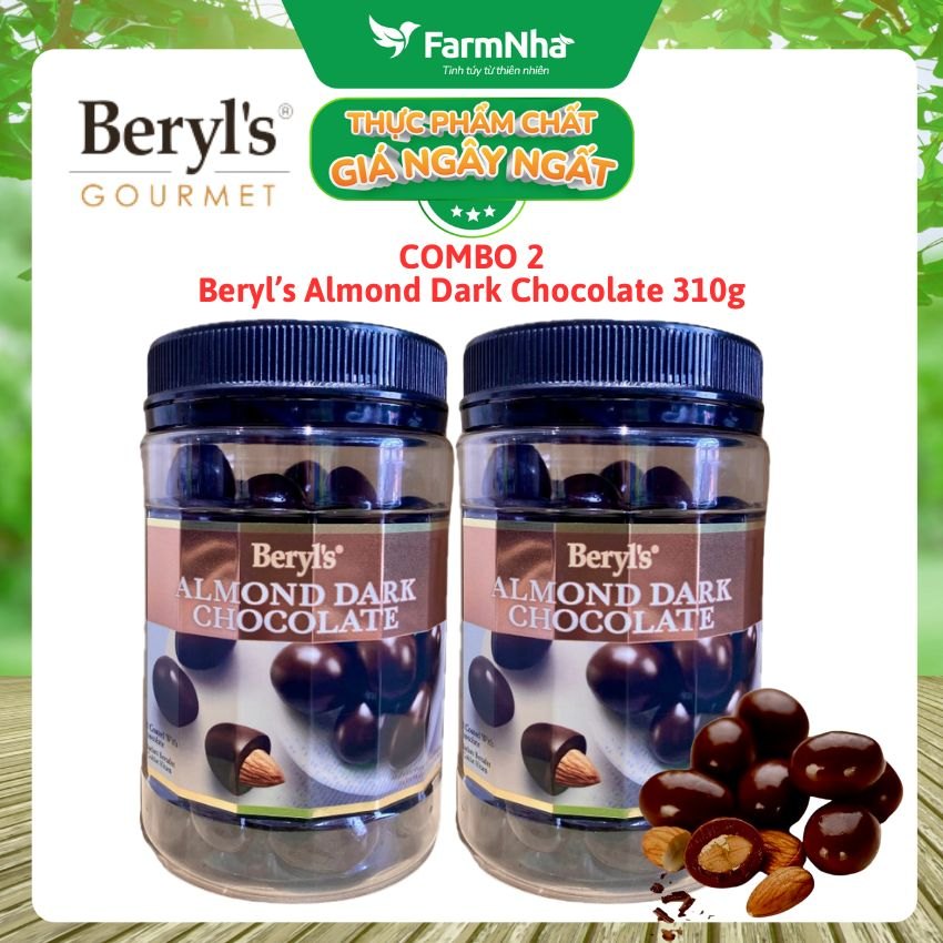 (Combo 2) Socola Beryls Almond Dark Chocolate 310gr - Sôcôla Đen Hảo Hạng và Hạnh Nhân Giòn Ngon Thơm Lừng
