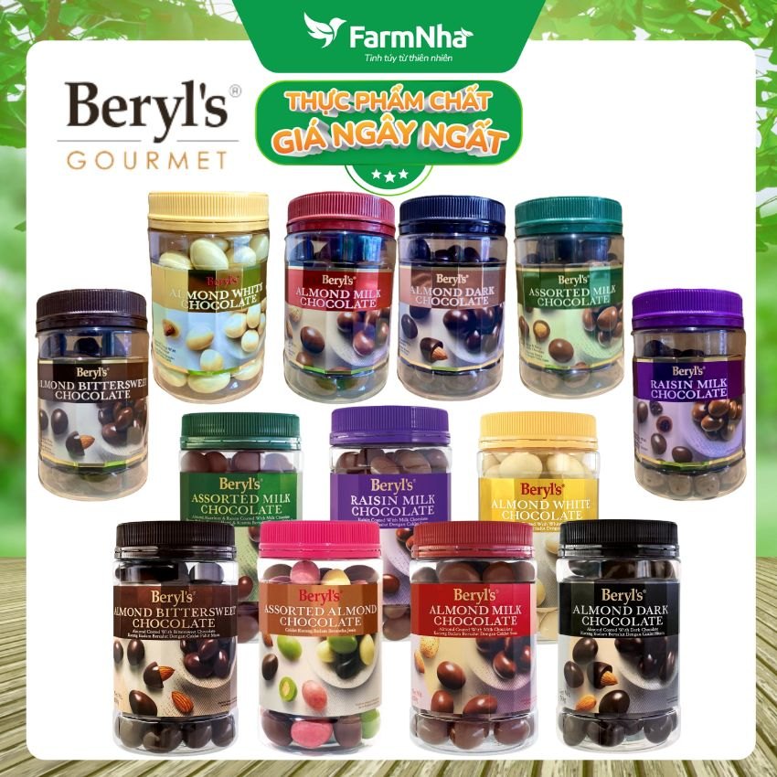 Socola Beryls Almond Dark Chocolate 310gr - Sôcôla Đen Hảo Hạng và Hạnh Nhân Giòn Ngon Thơm Lừng