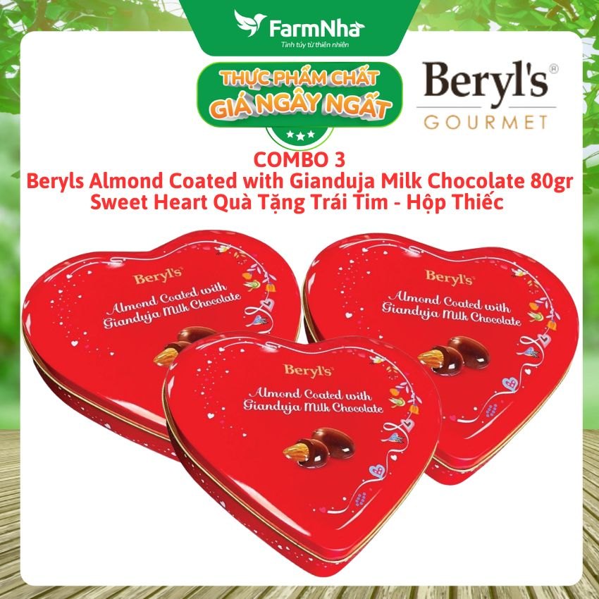 (Combo 3) Socola Beryls Almond Gianduja Milk Chocolate 80g Trái Tim – Ngọt Ngào và Yêu Thương