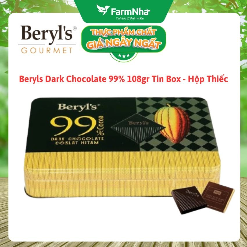 Socola Beryls 99% Dark Chocolate 108g | Cacao Nguyên Chất, Vị Đắng Tinh Tế
