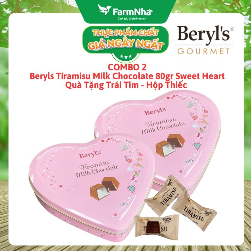 (Combo 2) Socola Beryls Tira Milk Chocolate 80g Hộp Trái Tim – Ngọt Ngào và Yêu Thương