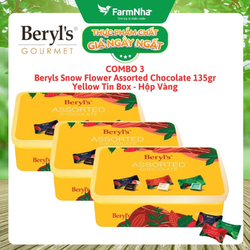 (Combo 3) Socola Beryls Snow Flower Assorted 135g Hộp Thiếc Vàng - Trao Gửi Ngọt Ngào & Sang Trọng