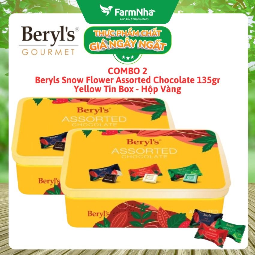 (Combo 2) Socola Beryls Snow Flower Assorted 135g Hộp Thiếc Vàng - Trao Gửi Ngọt Ngào & Sang Trọng