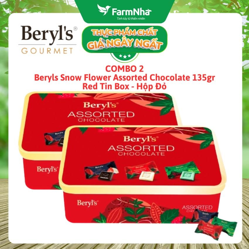 (Combo 2) Socola Beryls Snow Flower Assorted 135g Hộp Thiếc Đỏ - Sang Trọng, Trao Gửi Ngọt Ngào Mùa Lễ Hội