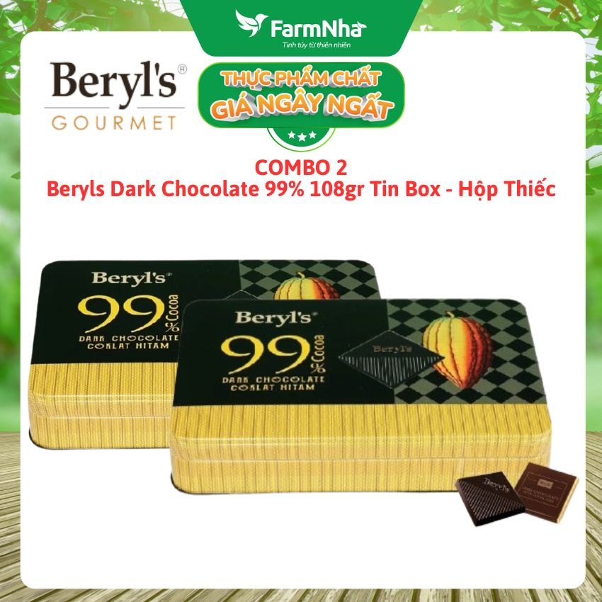 (Combo 2) Socola Beryls 99% Dark Chocolate 108g | Cacao Nguyên Chất, Vị Đắng Tinh Tế