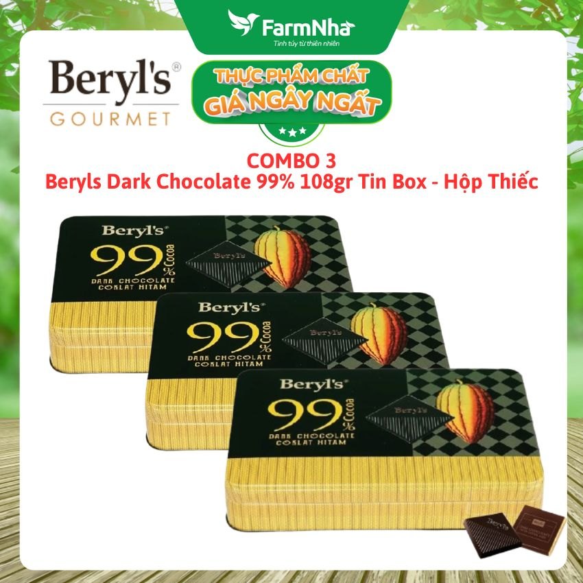 (Combo 3) Socola Beryls 99% Dark Chocolate 108g | Cacao Nguyên Chất, Vị Đắng Tinh Tế