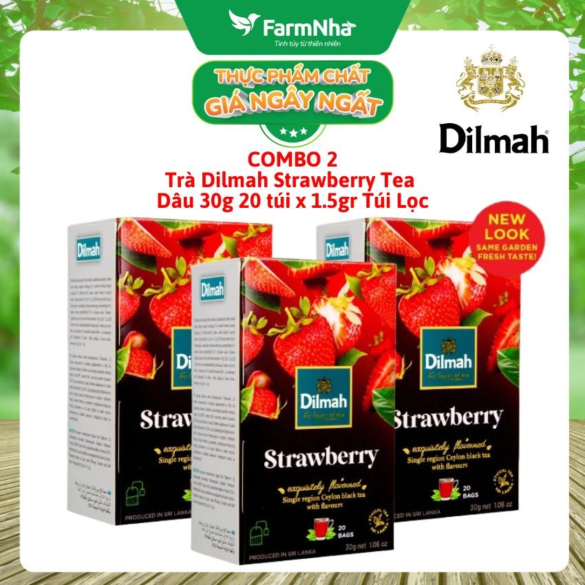 (Combo 3 Hộp) Trà Dilmah Strawberry Vị Dâu túi lọc 30g 20 túi x 1.5g - Tinh hoa trà Sri Lanka