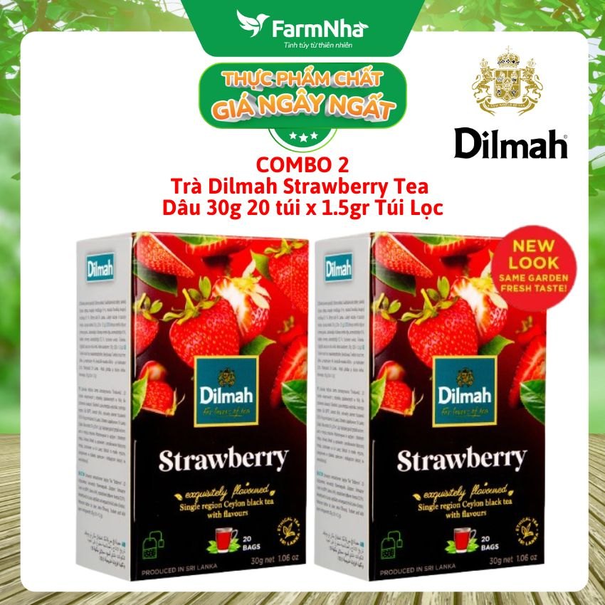 (Combo 2 Hộp) Trà Dilmah Strawberry Vị Dâu túi lọc 30g 20 túi x 1.5g - Tinh hoa trà Sri Lanka