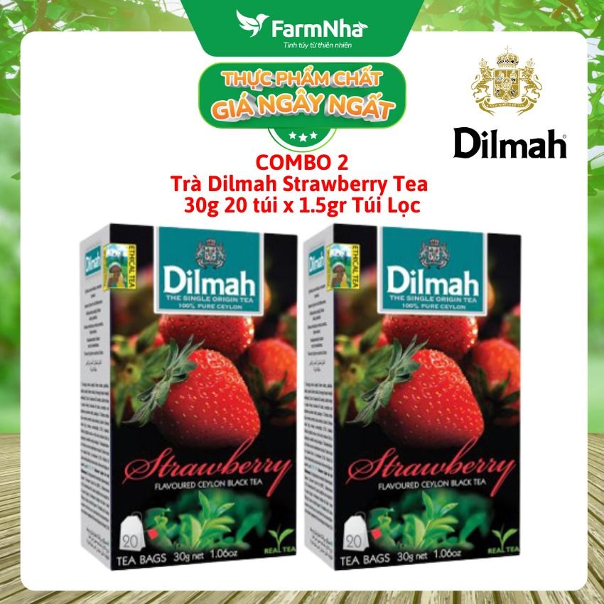 (Combo 2 Hộp) Trà Dilmah Strawberry Vị Dâu túi lọc 30g 20 túi x 1.5g - Tinh hoa trà Sri Lanka