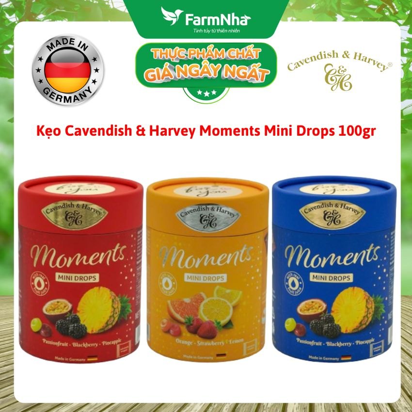 Kẹo Cavendish & Harvey Moments Mini Drops Blue 100G – PASSIONFRUIT, BLACKBERRY, PINEAPPLE