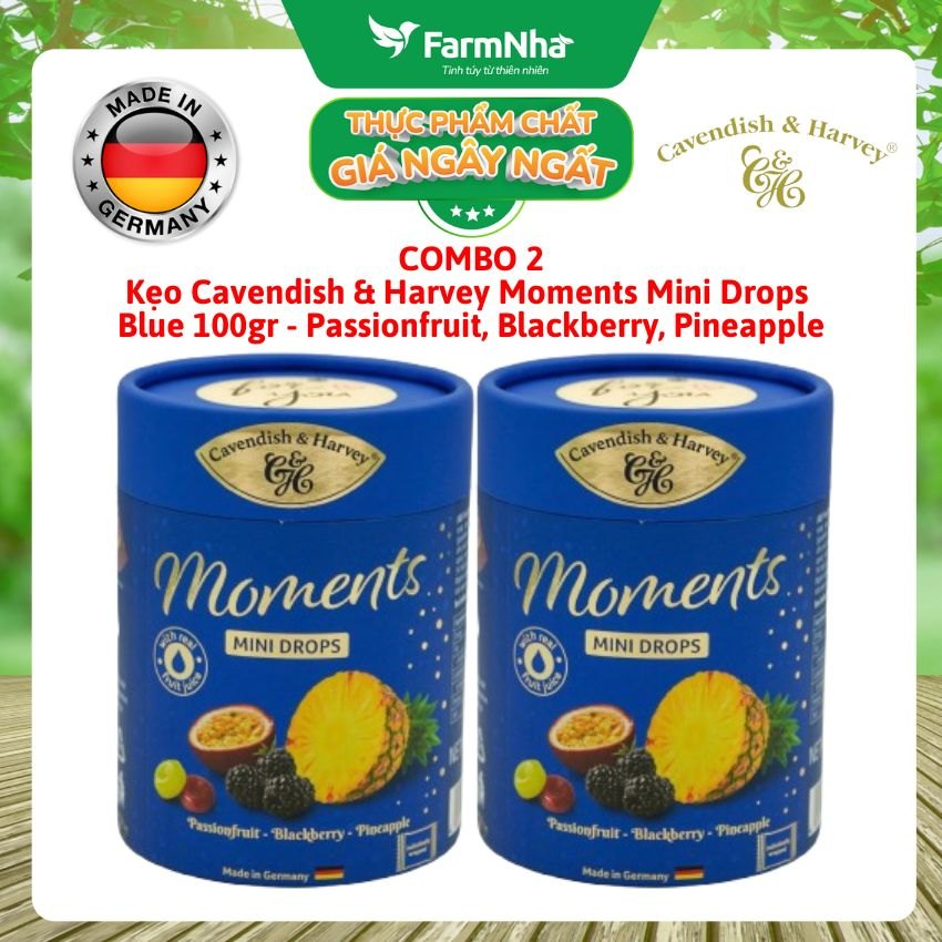 (Combo 2) Kẹo Cavendish & Harvey Moments Mini Drops Blue 100G – PASSIONFRUIT, BLACKBERRY, PINEAPPLE