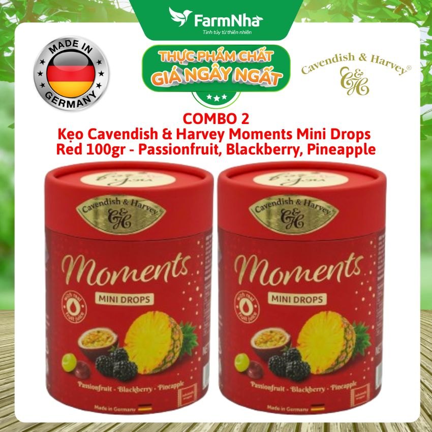(Combo 2) Kẹo Cavendish & Harvey Moments Mini Drops Red 100G – PASSIONFRUIT, BLACKBERRY, PINEAPPLE