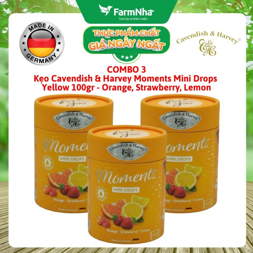 (Combo 3) Kẹo Cavendish & Harvey Moments Mini Drops Yellow 100G – ORANGE, STRAWBERRY, LEMON