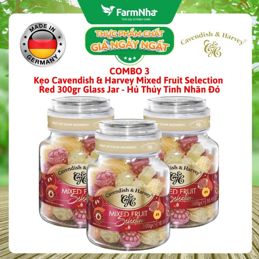 (Combo 3) Kẹo Trái Cây Cavendish & Harvey Mixed Fruit Selection 300g Red Label - Hủ Thủy Tinh