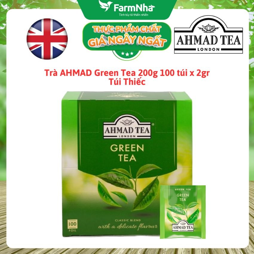 Trà Xanh Ahmad Green Tea 200g 100x2g Túi Thiếc – Hương Vị Thanh Khiết & Tinh Tế