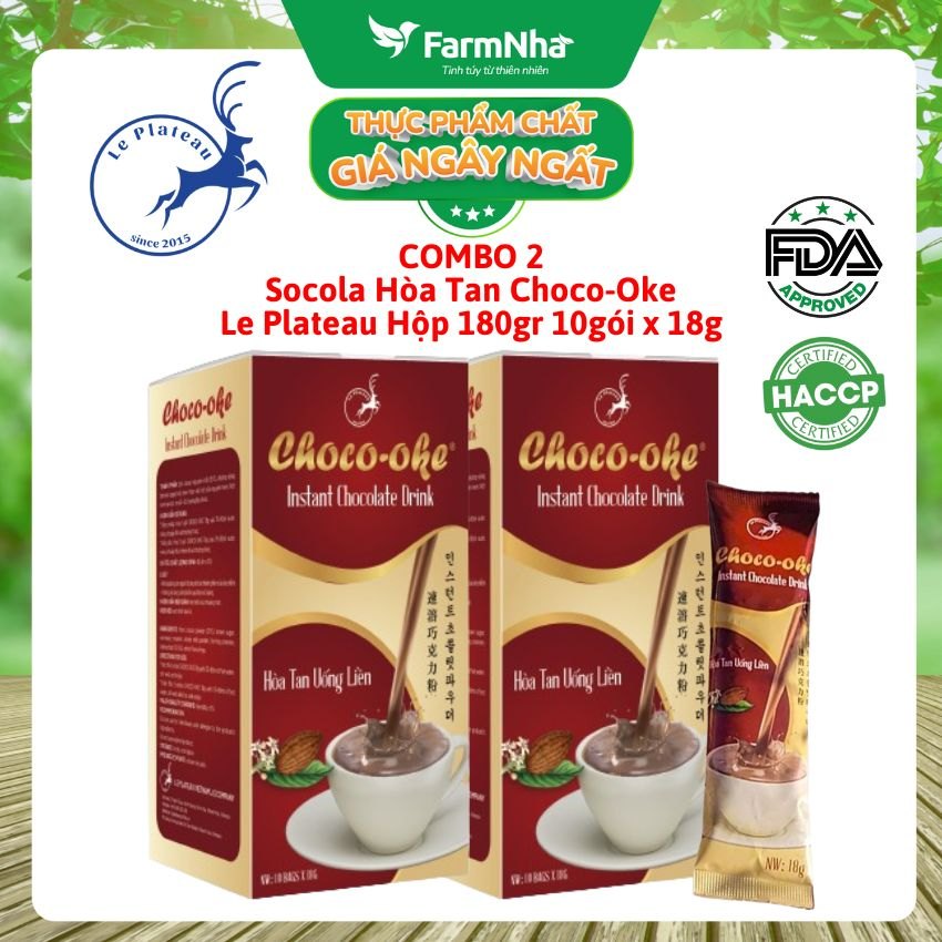 (Combo 2) Socola hòa tan Choco-Oke Le Plateau 180g 10góix18g - Cacao Daklak với kem sữa New Zealand
