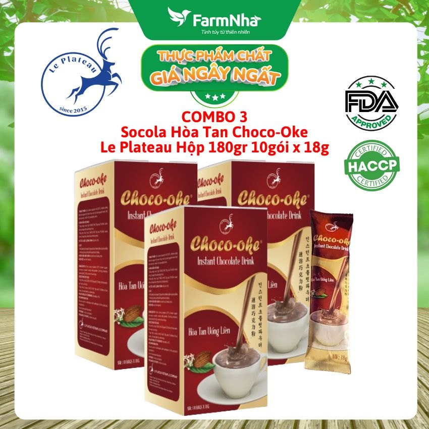 (Combo 3) Socola hòa tan Choco-Oke Le Plateau 180g 10góix18g - Cacao Daklak với kem sữa New Zealand