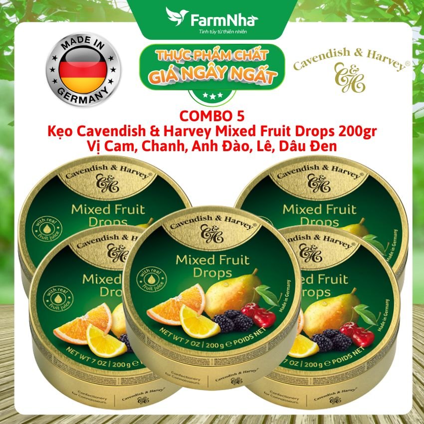 (Combo 5) Kẹo trái cây Cavendish & Harvey vị MIXED FRUIT 200gr - Sản phẩm với hương vị tuyệt vời từ Đức