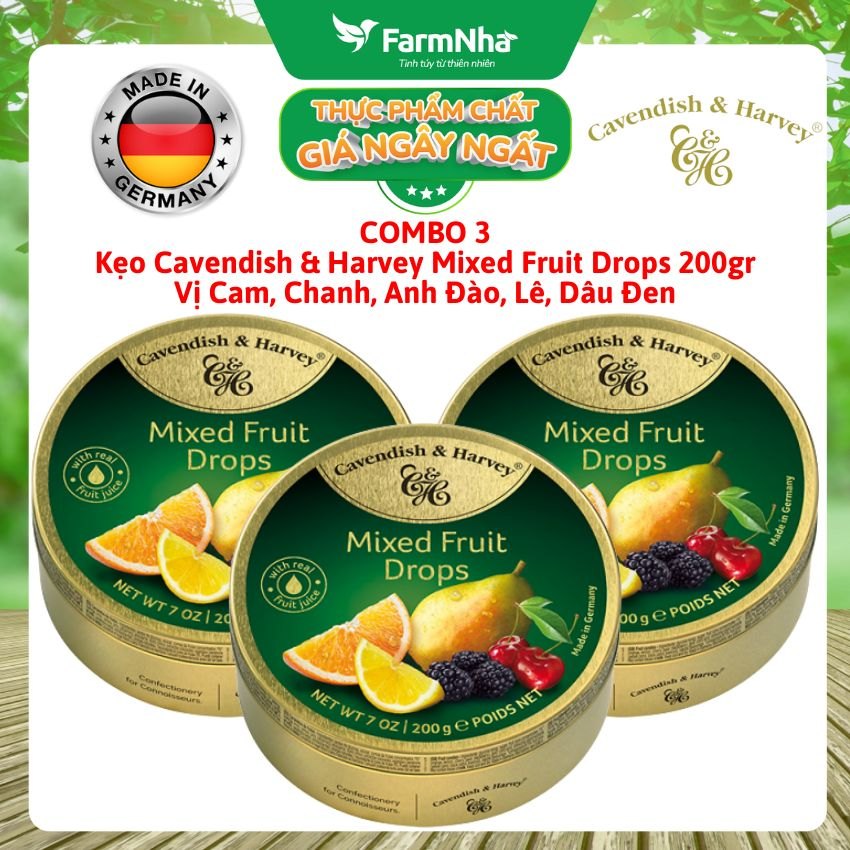 (Combo 3) Kẹo trái cây Cavendish & Harvey vị MIXED FRUIT 200gr - Sản phẩm với hương vị tuyệt vời từ Đức