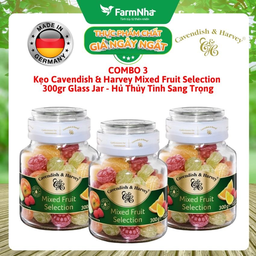 (Combo 3) Kẹo Trái Cây Cavendish & Harvey Mixed Fruit Selection 300g Thủy Tinh Sang Trọng - Vị Trái Cây Tự Nhiên