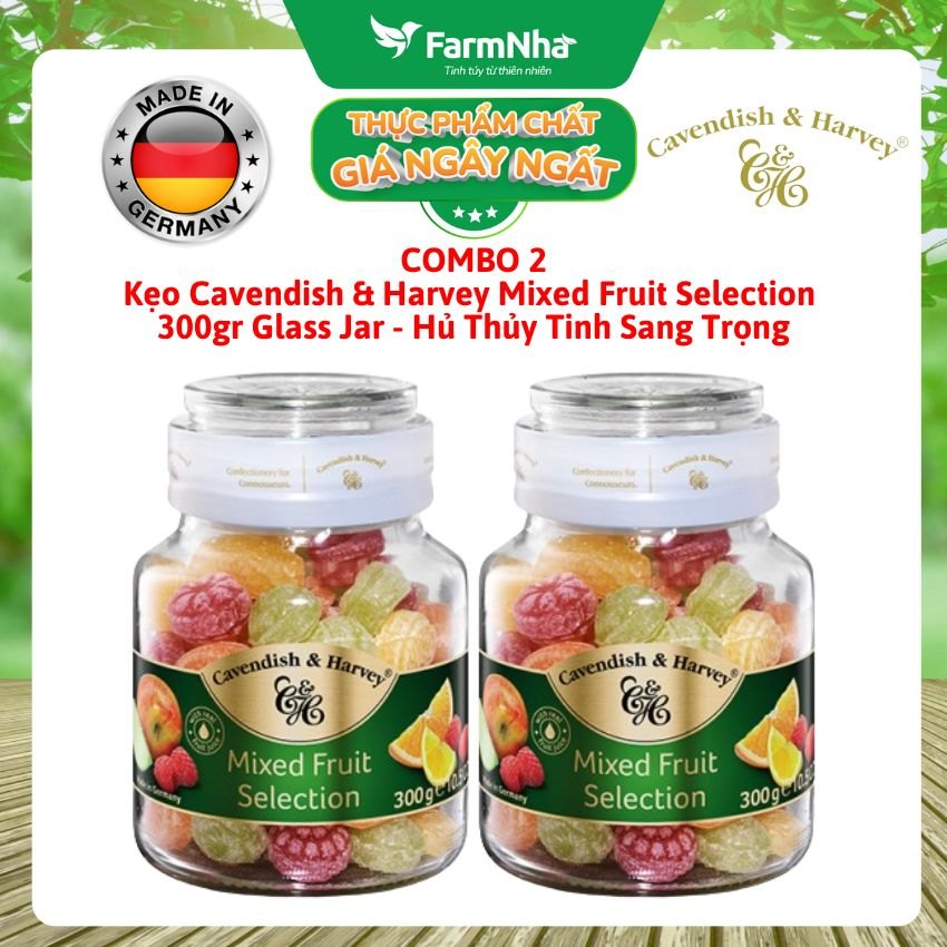(Combo 2) Kẹo Trái Cây Cavendish & Harvey Mixed Fruit Selection 300g Thủy Tinh Sang Trọng - Vị Trái Cây Tự Nhiên