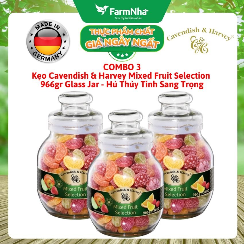 (Combo 3) Kẹo Trái Cây Cavendish & Harvey Mixed Fruit Selection 966g Thủy Tinh Sang Trọng - Vị trái cây tự nhiên