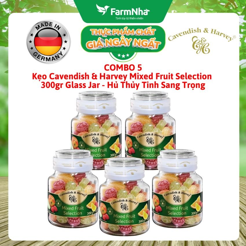 (Combo 5) Kẹo Trái Cây Cavendish & Harvey Mixed Fruit Selection 300g Thủy Tinh Sang Trọng - Vị Trái Cây Tự Nhiên