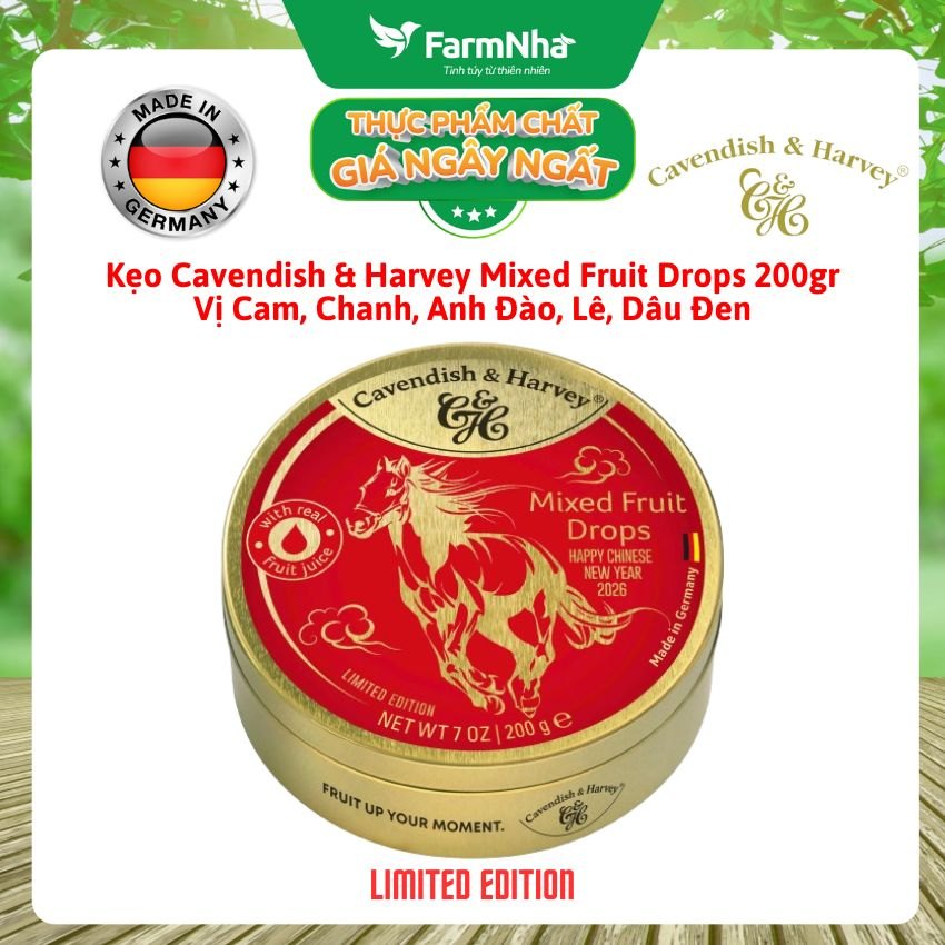 Kẹo Cavendish & Harvey Mixed Fruit 200g Con Ngựa Hộp Thiếc - Kẹo Đức Phiên Bản Đặc Biệt