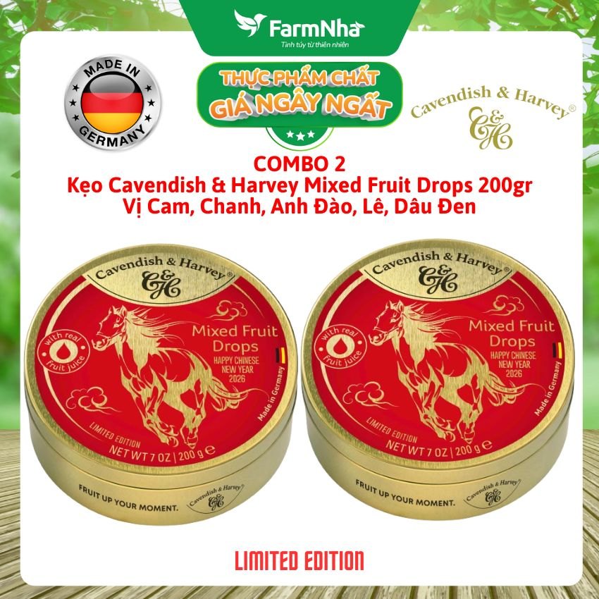 (Combo 2) Kẹo Cavendish & Harvey Mixed Fruit 200g Con Ngựa Hộp Thiếc - Kẹo Đức Phiên Bản Đặc Biệt