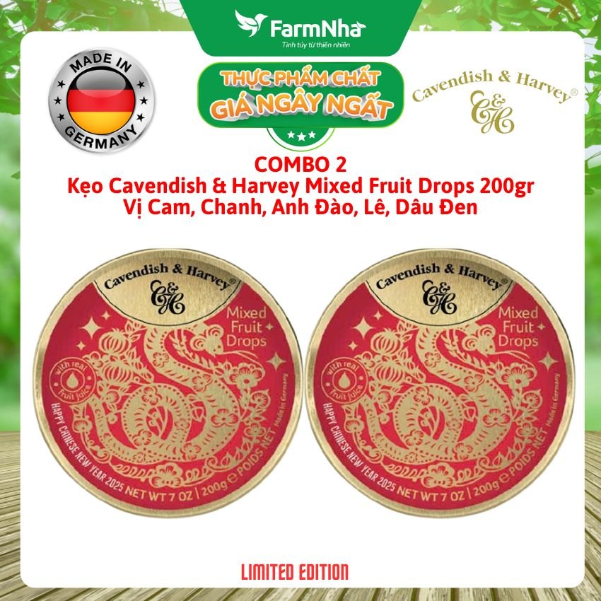 (Combo 2) Kẹo Cavendish & Harvey Mixed Fruit 200g Con Rắn Hộp Thiếc -Kẹo Đức với Phiên Bản Đặc Biệt