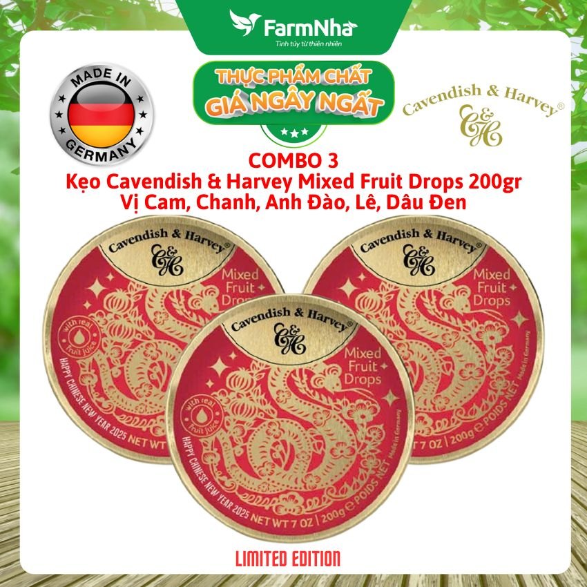 (Combo 3) Kẹo Cavendish & Harvey Mixed Fruit 200g Con Rắn Hộp Thiếc -Kẹo Đức với Phiên Bản Đặc Biệt